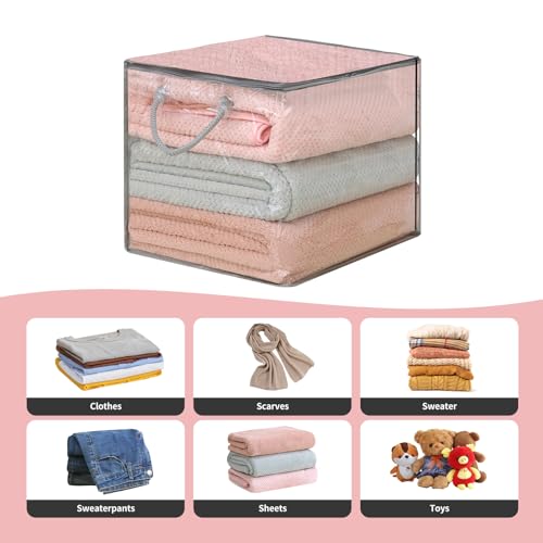 10 PCS Clear Zippered Storage Bags with Handles,Sweater Storage with Two-way Zipper,Foldable Closet Organizer Bed Sheet Organizer,Cube Plastic Organizer,Bag,Bin,for Clothes,Towel-GY - color: Grey, size: 11.81*11.81*11.81 inches