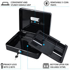 KYODOLED Metal Cash Box with Money Tray and Lock,Money Box with Cash Tray,Cash Drawer,11.81"x 9.45"x 3.54" Black X Large - color: Black, size: X Large