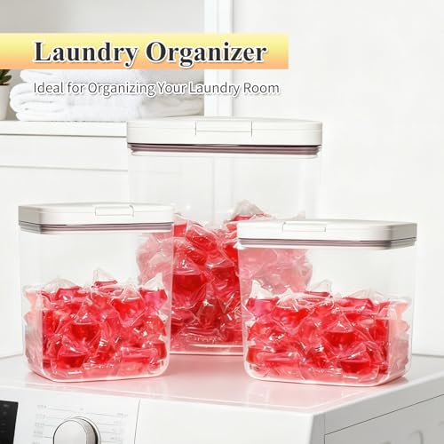 Gute Sealed Auto Pop-Up Laundry Pod Holder with Lid, 3-Piece Laundry & Dishwasher Pod Container Set for Laundry Room Organization (67oz, 94oz, 186oz Capacity) - color: 10.3L