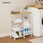 SWTYMIKI Kitchen Island Cart on Wheels - 4 Tier Rolling Kitchen Table Cart with Storage Shelves, 6 Removable Hooks& Locking Casters, Coffee Bar Cabinet for Dining Room Pantry Office, White - size: 28x11.81in, style: White