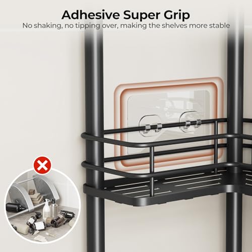 Orimade Rustproof 3 Tier Floor Standing Corner Shower Caddy Organizer with Toothbrush Holder, Large Spacing Floor Shower Shelf Rack Storage Stands with Hooks for Bathroom Kitchen, Black - color: Black, size: 3 Tier