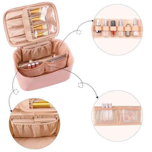OCHEAL Pink Makeup Bag,Travel Makeup Organizer Bag, Large Capacity Cosmetic Bags For Women Large Travel Toiletry Bag Girls Traveling With Brush Slot And Divider - color: 0021_Pink, size: Medium