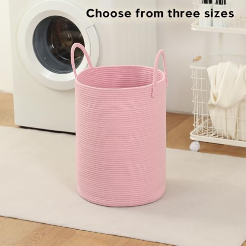 Laundry Basket Hamper Tall Rope Storage Woven for Blanket toys Dirty Clothes in Living Room Bathroom Bedroom (Pink, 100L/26.4Gal) - color: Pink, size: 100L/26.4Gal