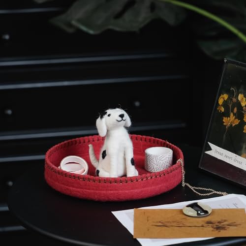 SOFFEE DESIGN Felt Dog Tray, Multi-Use Organizer for Jewelry/Watches/Keys, Non-Slip Bathroom Counter & Entryway Decor, Puppy Bowl Desktop Pet Lover Gift