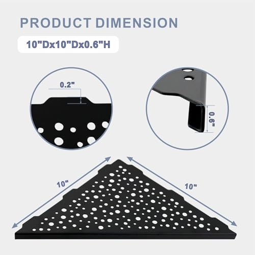 HIDROP Matte Black Corner Shower Shelf 10 Triangular Corner Shelf Stainless Steel Bathroom Shelf for Tiled Wall, 2 Pack Shower Corner Shelf, No Drilling - color: Matte Black