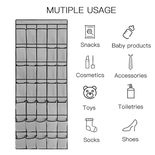 1 Pack 35 Breathable Mesh Pockets Large Hanging Shoe Organizer Over The Door Shoe Rack for Closet Door Storage Shoe Holder Hanger, 4Hooks, Grey (67.7'' x 26.4'') - color: Grey-1PCS