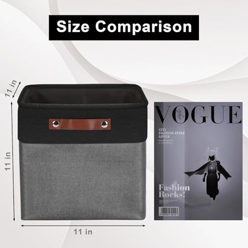 Bagnizer Collapsible Fabric Storage Cubes 11x11 Cube Storage Bins, 4 Pack Closet Baskets Box with Handles for Organizing, Shelf, Toys, Clothes, Home, Office, Nursery (Grey&Black) - color: Gray / Black, size: Cube - 11"x11"x11"
