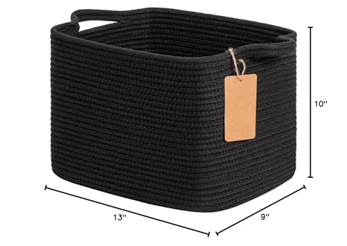 Goodpick Black Storage Basket for Shelves, Woven Baskets for Storage, Toy Baskets Storage Kids, Towel Basket with Handles for Living Room, Bathroom, 13 x 10 x 9 Inches - color: Black, size: 13"L x 10"W x 9"H