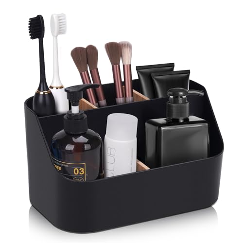 Ayswupt Electric Toothbrush Holders for Bathrooms,Black Tooth Brushing Holder,Toothpaste Organizer with Dividers,Bathroom Countertop Accessories Storage,Toothbrush Stand for Vanity Office Sink - color: Black, size: Large (1 Pack)