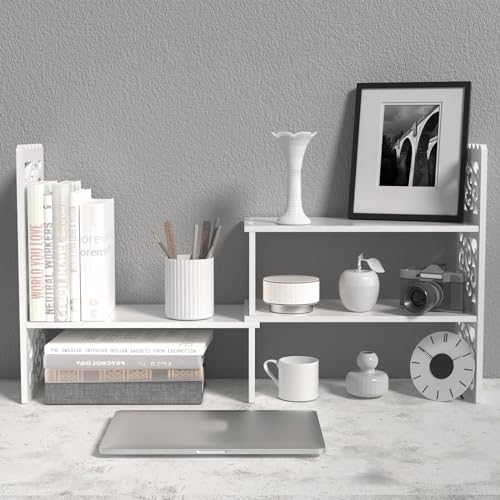 MASAKA B&W - Kawaii Storage Desktop Organizer for Your Desk Space, Double H Plants Display Shelf, Home Office Storage Rack Adjustable Stackable for Office, Dormitory (White*09) - color: White*09