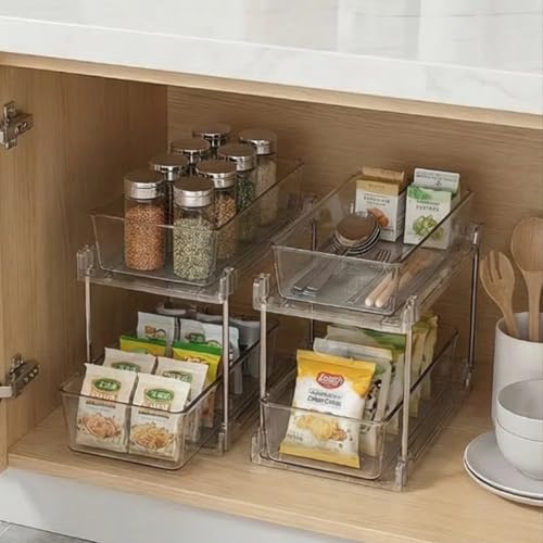 2 Pack Bathroom Organizers and Storage,2-Tier Clear Under Sink and Pull-Out Cabinet Organizer with Track for Kitchen, Pantry,Vanity Countertop,Medicine Cabinet,Closet Drawers Bins - color: Clear, size: 2 Pack