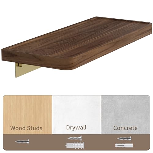 Danpoo 8 Inch Solid Wood Wall Shelf for Storage, Wall Mounted Rustic Walnut Wood Shelves for Bathroom, Living Room, Bedroom and Kitchen - color: Gold, size: 8 inch
