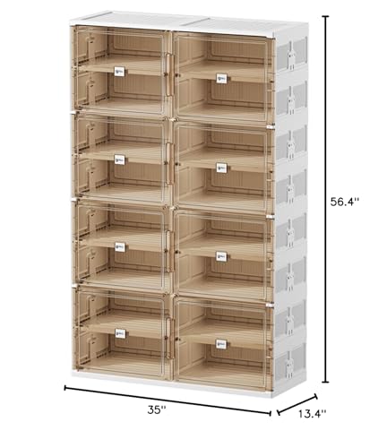 32 Pairs Shoes Storage Cabinet of 3-Step Fast Installation,Plastic Shoe Rack with Clear Magnetic Door for Display, Shoe Organizer for Sneaker, Sandals, Heels (2 Row, 8 Tier) - size: 8Tier