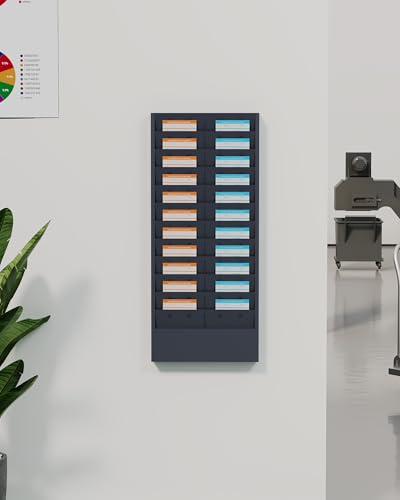 OSKIE Professional Wall-Mount Job Ticket Rack, Document Organizer 11 or 22 adjustable Slots, Powder Grey-Bule, 31.5 x 15.5 x 2 inches