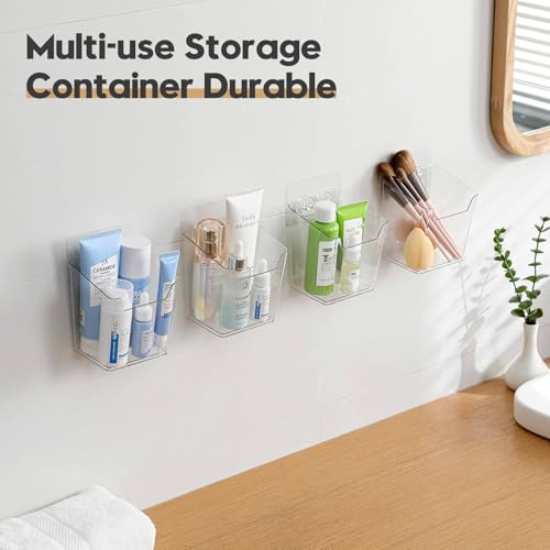 8-Pack Adhesive Cabinet Door Organizer Bathroom, Hanging Storage Bins, Stick on Wall Storage Container, Floating Bins Wall Mounted Organizer Under Sink Caddy for Kitchen Pantry Storage, Office, Dorm - color: 8 Pack, size: Small