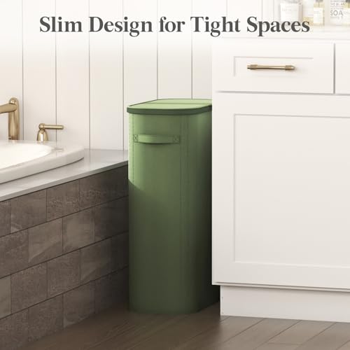 Lifewit Slim Laundry Basket with Lid, Narrow Large Laundry Hamper with Plastic Handles and Removable Bag, Tall Foldable Dirty Clothes Hampers for Laundry Room, Bedroom, Bathroom, Dorm, 65L Green - color: Green, size: 65L