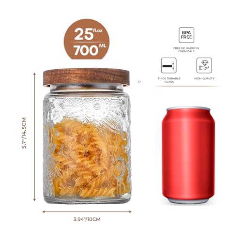 Adodeen 24oz Vintage Glass Canister With Lid Small Glass Jars Wide Mouth Mason Jars Airtight Coffee Canisters Kitchen Storage Containers For Sugar Tea Spice Flour Candy Cookie Cereal Cute Decorative - color: Sunflower-24oz