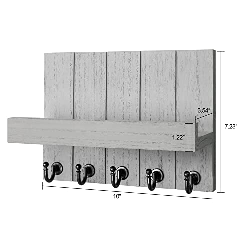 Rebee Vision Modern Farmhouse Decor Key Holder Wall Mount Combo - Stylish Key and Mail Holder for Wall with Drawer Organizer and Floating Shelves - Apartment Essentials for Home Decor (Gray)