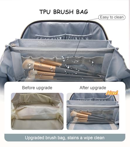 BOYATU Travel Makeup Bags Cosmetic Organizer Bag: 3 Pcs Set Large Capacity Floral Make up Bag with Compartments - Waterproof Leather Toiletry Bags with Handle for Women (01-Light Blue) - color: 01-Light Blue