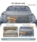 BOYATU Travel Makeup Bags Cosmetic Organizer Bag: 3 Pcs Set Large Capacity Floral Make up Bag with Compartments - Waterproof Leather Toiletry Bags with Handle for Women (01-Light Blue) - color: 01-Light Blue