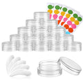 50 Pack 3 Gram Sample Containers with Transparent Lids, Small Plastic Cosmetic Jars, Makeup Travel Container Jar for Cream, Bead, Eye Shadow, Lotions, Powders, Lip Gloss with Labels Spatulas - color: Clear Lid, size: 0.1 Ounce