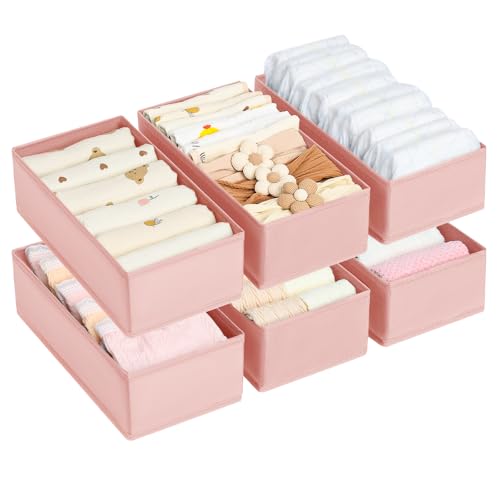 DIMJ Drawer Organizer Clothes - Underwear Organizer Closet Organizers and Storage Box Dresser Organizer,Drawer Dividers for Baby Clothes,Bra,Socks, Belt, Tie, Set of 6,Pink - color: Pink, size: Set of 6