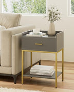 Nightstand,3-Tier Modern Night Stand,Bedside Table with Storage Drawer and Shelf,Small Side Table for Bedroom,Living Room,Gray - color: Grey