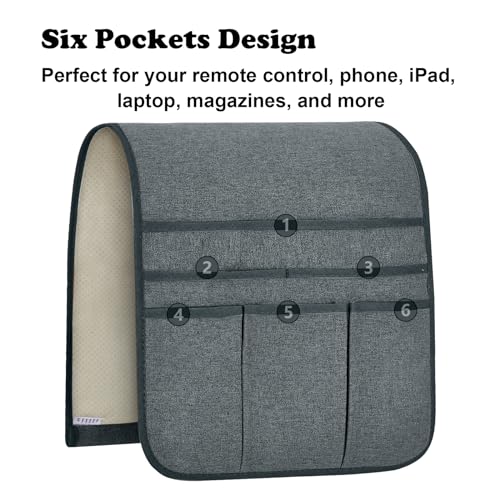 Teniux Remote Control Holder Armchair Caddy for Recliner Couch, Non-Slip Armrest Organizer with 5 Pockets for Magazine, Tablet, Phone, iPad (Grey) - color: Color C- Grey
