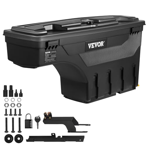 VEVOR Truck Bed Storage Box, Compatible with 2015-2020 Ford F150 R, Waterproof ABS Wheel Well Tool Box with Lockable Lid and Password Padlock, 6.6 Gal/25 L Truck Bed Toolbox, Passenger Side, Black - size: Passenger Side, style: F150
