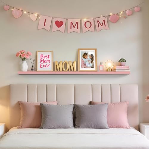 BAYKA Pink Floating Shelves for Wall Set of 3, 15.7in Wood Wall Shelves for Bathroom, Bedroom, Living Room Decor Organize, Hanging Shelf for Books/Storage/Display with 22lbs Capacity - color: D. Pink - Romantic & Sweet Style, size: 15.7inches