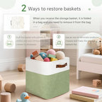 FinishingBo Cube Storage Baskets 6 Pack, 11x11 inch Cube Storage Bins with Leather Handles for Shelf Closet (White/ Green) - color: White/ Green