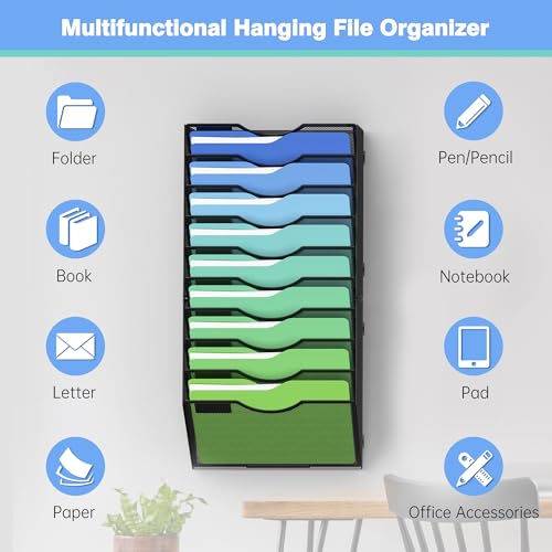 Kuntine.B Wall File Organizer Office Hanging Magazine Holder Wall File Organizer for Office Home (Black, 10 Tier) - color: Black, size: 10 Tier & No Hangers