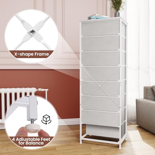 Crestlive Products Tall Dresser, 8-Drawer Fabirc Storage Tower, Chests of Drawers - Vertical Organizer Unit for Bedroom, Hallway, Entryway, Nursery, Closets - Steel Frame, Wood Top & Handles (White) - color: White, style: Narrow-8 Drawers