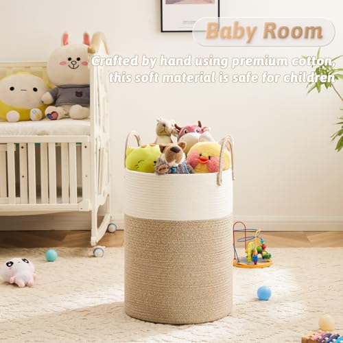 Artfeel Laundry Basket,Woven Cotton Rope Laundry Hamper,60L for Decor Storage of Dirty Clothes,Toys and Blankets in Bathroom,Baby Room and Living Room - color: Brown, size: 60L