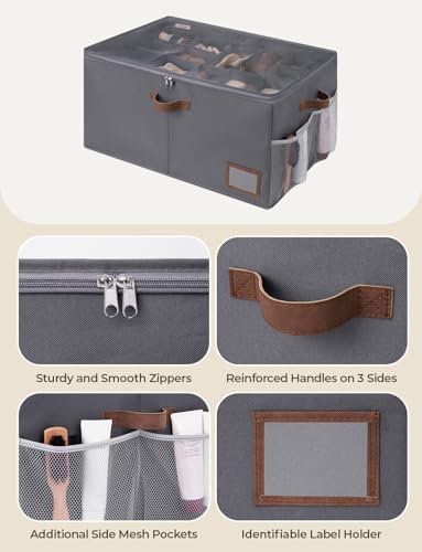 StorageWorks Shoe Organizer for Closet, Shoe Storage Containers for Entryway, Fabric Shoe Storage Organizer for Slippers and Flats, Shoe Storage Bins with Side Mesh Pocket, Fits up to 20 Pairs, Grey - color: Gray, size: Large-1 Pack