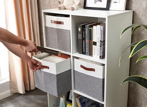 DECOMOMO Kallax Storage Cubes - 13x15x13 Storage Bins, Baskets for Organizing Shelves (Grey and White, 3-Pack) - color: Grey and White, size: Kallax 13"x15"x13" /3pcs