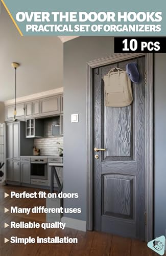 Menz Over the Door Hooks 10 Pack, 2-Sided Fits 1 3/8" & 1 3/4" Door, Bathroom Towel Hook with Anti-Scratch Pads, and Non-Slip Dots, L 3" Wreath Hanger Thin Overdoor Organizer Dorm Travel Essentials - color: Black