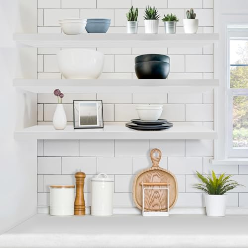 Sorbus Floating Shelves for Wall - 48 Inch Long Bathroom Shelves, Wall Decor for Bedroom, Kitchen, Living Room & Book Storage - Mounted Floating Shelf with Invisible Brackets (White, 3 Pack) - color: White, size: 48 Inch, style: 3 Pack