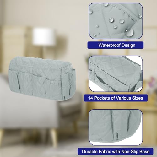 uxcell Sofa Armrest Organizer Non-Slip Armchair Caddy Waterproof Couch Remote Holder Organizers with 14 Pockets for TV Remote Control Cell Phone Magazines Sofa Organization, Grey - color: Grey