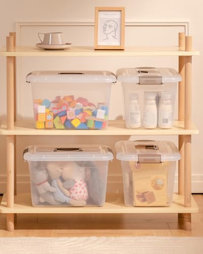 Citylife 4 Packs 6 QT Storage Bins with Lids Clear Plastic Bins with Grey Handle Stackable Storage Containers for Organizing - size: 6.0QT, style: 4 PACK