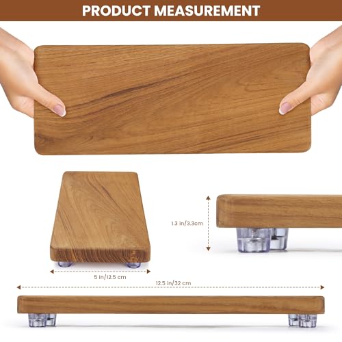 12.6"x5" Solid Teak Wood Riser & Tray - Farmhouse Organizer with Non-Slip Base | Rustic Bathroom & Kitchen Tray for Countertop, Sink Decor | Natural Finish Pedestal Stand (Neutral Home Decor) - color: Teaktray1