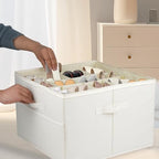 Fabric Shoe Bins with Side Mesh Pocket, Foldable Shoe Storage Organizer Box with Adjustable Dividers Clear Cover Handles Zippers, Stackable Storage Container Box for Closet, Max 16 Pairs, Beige