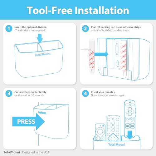 TotalMount Hole-Free Remote Holder – Eliminates Need to Drill Holes in Your Wall (Premium Black Holder for 2 or 3 Remotes) - color: Standard Black