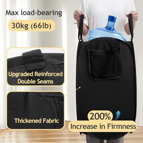 Upgraded Polyester Pop-up Laundry Hamper 2 Pack, 70L(18.5 Gal) Laundry Basket with Durable Handles Solid Bottom High Carbon Steel Frame and Side Pocket, Easy to Open Fold Flat for Storage - color: Black, size: 2-Pack
