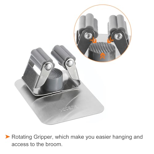 uxcell 2pcs Mop Broom Holder Wall Mount, 304 Stainless Steel Mop Holder Self Adhesive Broom Hanger with Screws, Suitable for Bathroom, Laundry Room, Grey - color: Grey