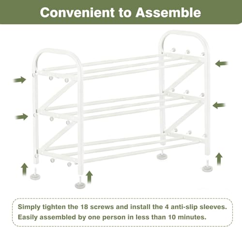 3-Tier Shoe Rack for Closet, 16"-32" Expandable ShoeRackAdjustable for Entryway Closet Doorway SturdyMetal, White - color: White 3 Layers and 3 Tubes