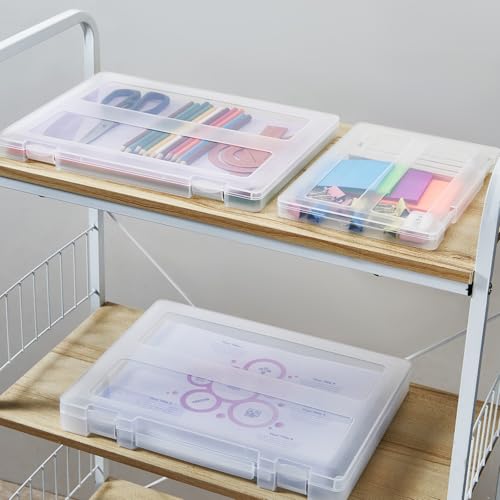 8 Pack Paper Storage Boxes, 8.5 x 11 Plastic Portable Project Case for US letter Size and A4 paper, Plastic Multi-Purpose Thick Scrapbook Storage Box for Office,Craft or Art Supplies - size: 13.9"L x10.6"w x1.6"H+12.5"L x9.5"W x 1"H