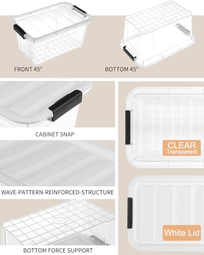EOENVIVS Plastic Storage Bins with Lids 6 Pack, 7 Quart Storage Containers With Black Buckle Latch, Stackable Storage Organizers for Home Pantry Office Classroom Organization, Clear - color: Black
