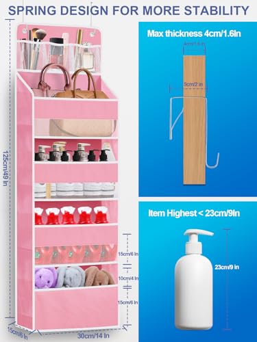 2 Pack Over The Door Organizer, Hanging Storage Organization with Large Capacity Pockets, Swing-Proof Behind Door Storage Shelf for Kicthen Bedroom Nursery Kids Toys Shoes,Pink - color: Pink, size: 2 pack