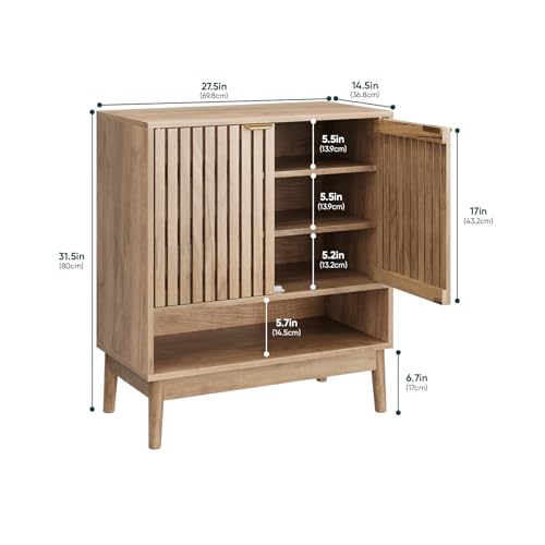 Kiasthome Shoe Storage Cabinet with Adjustable Shelves, Wooden Shoe Organizer, Shoes Rack for Entryway, Hallway, Living Room (Natural Wood, 27.56" W) - color: Natural Wood, size: 27.56" W